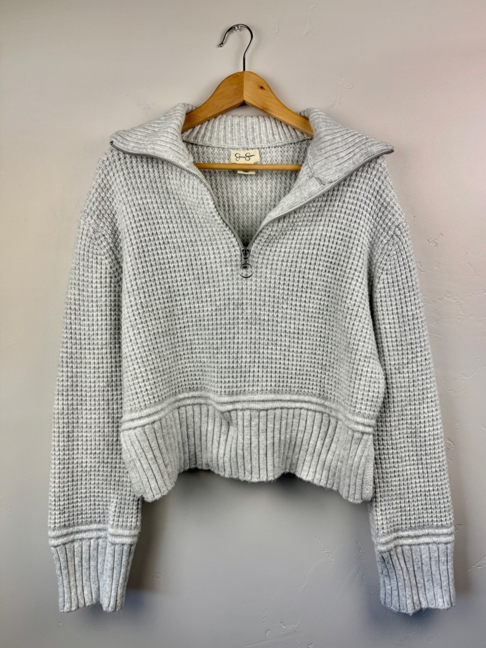 Jessica Simpson Gray Waffle Knit Quarter Zip Sweater Size L